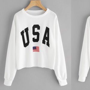 American flag print raw hem cool sweatshirt